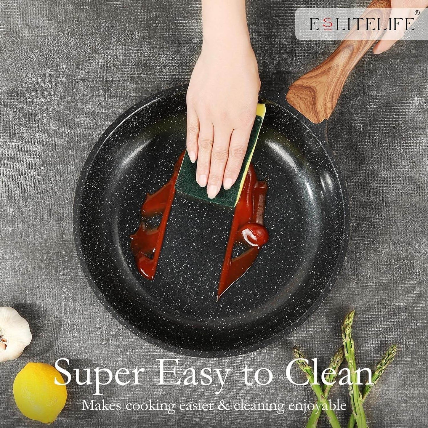 Nonstick Ceramic Frying Pan Skillet with Lid, Non-Toxic Egg Omelette Kitchen Cooking Pans Compatible with All Stovetops (Gas, Electric & Induction), PTFE & PFOA Free (Black, 8" W/Lid)