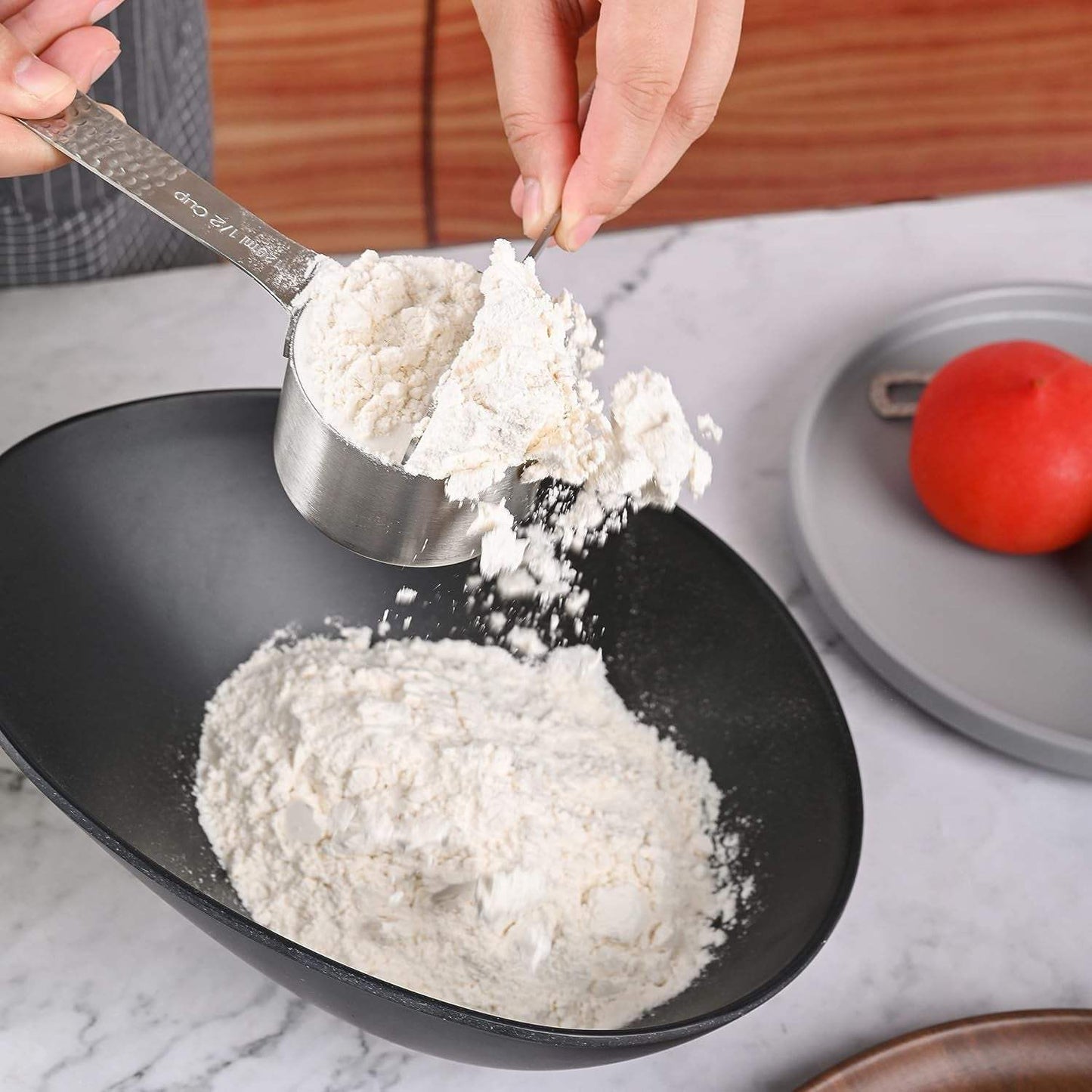Measuring Cups 5Pcs Stainless Steel Measuring Cups Set 18/8 (304) Steel Material Heavy Duty Measurer Cups Color Silver (Siliver-5Cups+1Ring)