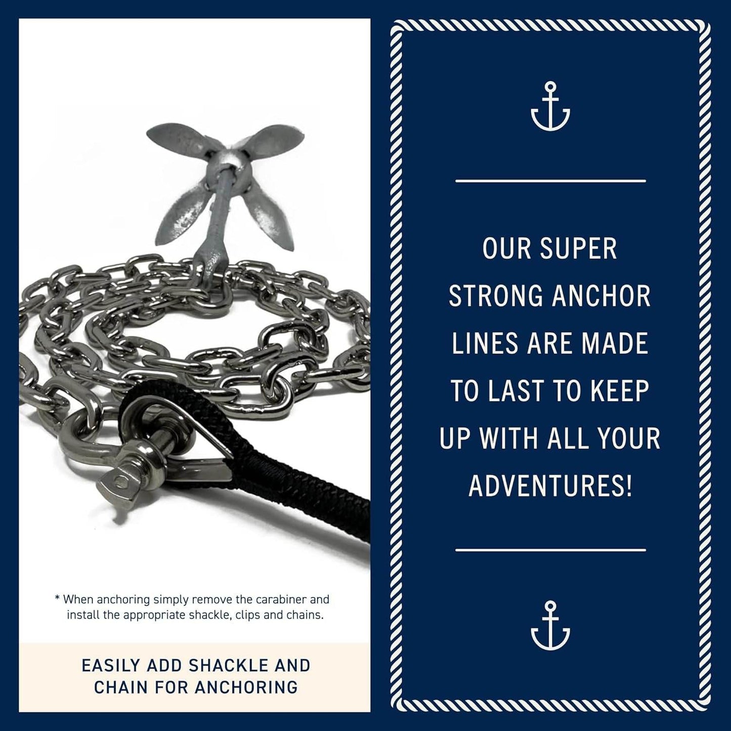Rainiersupplyco Boat Anchor Rope - Double Braided Marine Rope Anchor Line - 50Ft Nylon Boating Line with 316 Stainless Steel Thimble and Heavy Duty Marine Grade Snap Hook