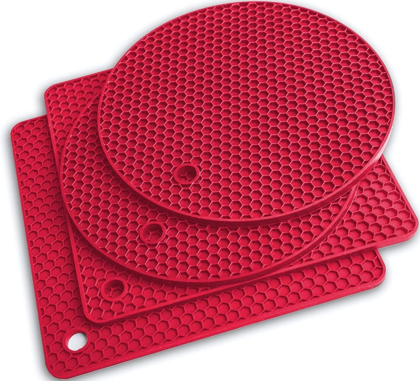 Silicone Pot Holders and Trivet Mats Heat Resistant to 440°F to Protect Your Table and Countertop Contains 4 Pieces 2 round and 2 Squared