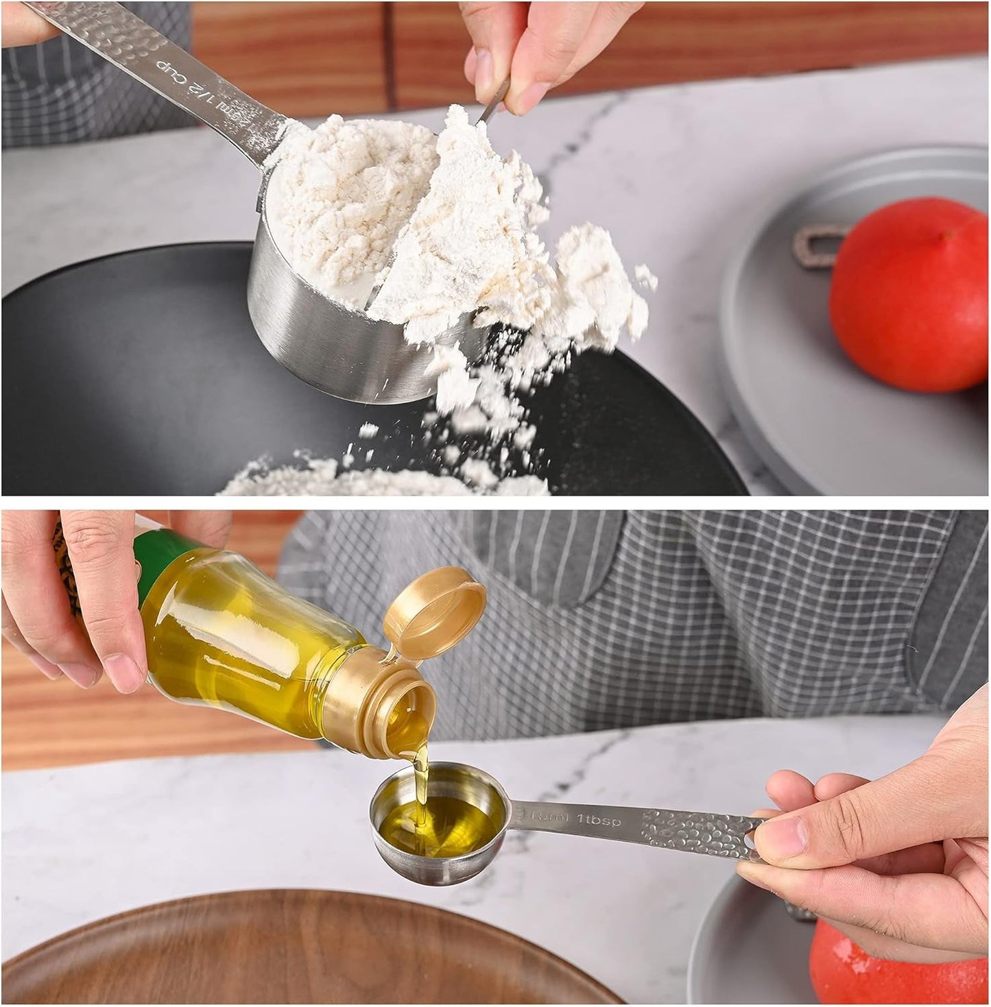 Measuring Cups 5Pcs Stainless Steel Measuring Cups Set 18/8 (304) Steel Material Heavy Duty Measurer Cups Color Silver (Siliver-5Cups+1Ring)