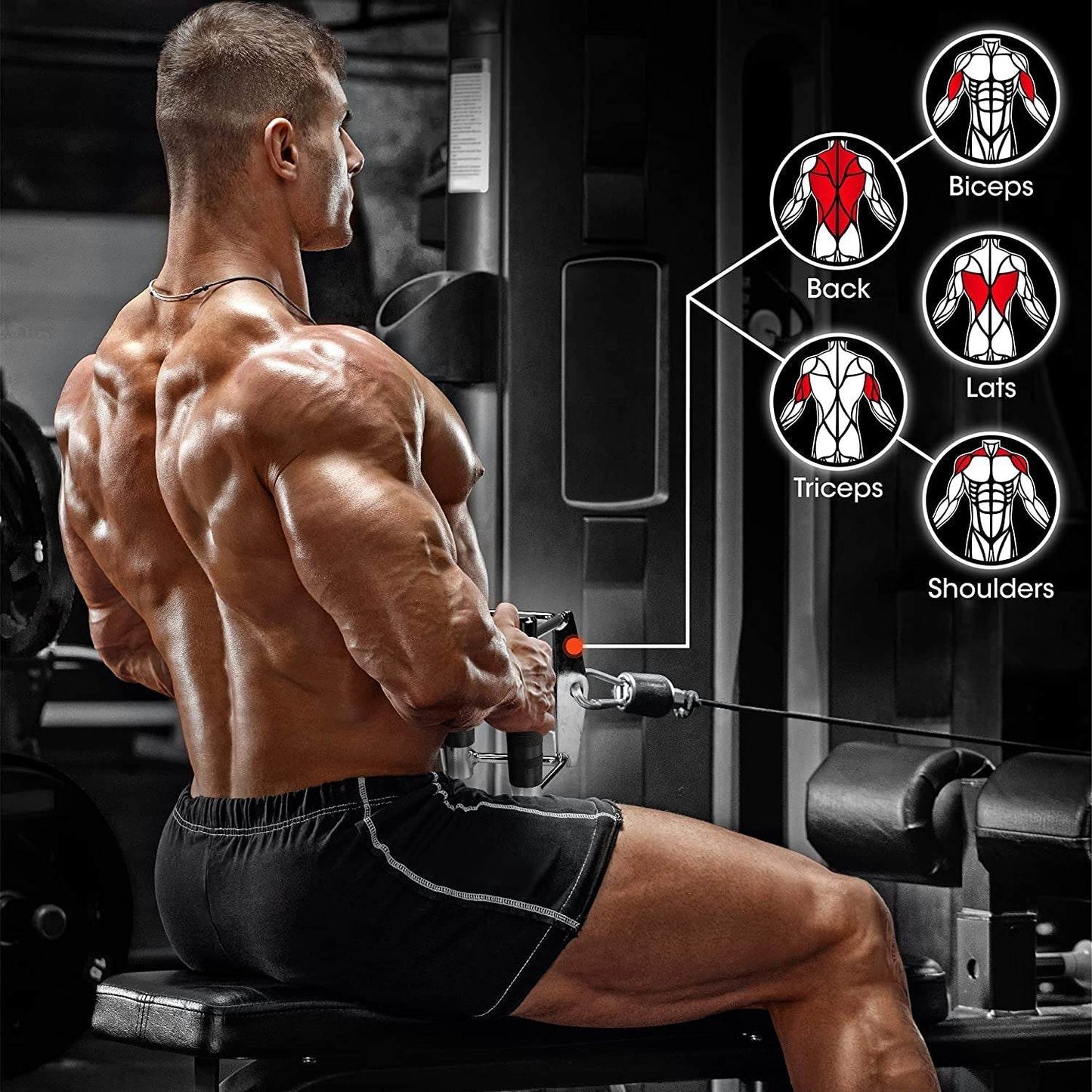 Tricep Press down Cable Machine Attachment Set, LAT Pulldown Attachment, Cable Machine Accessories for Home Gym