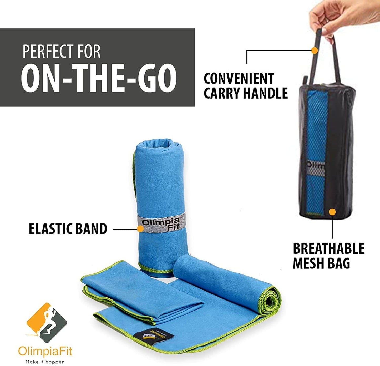 Quick Dry Microfiber Towels – 3-Pack Lightweight Travel Set w/ Bag.