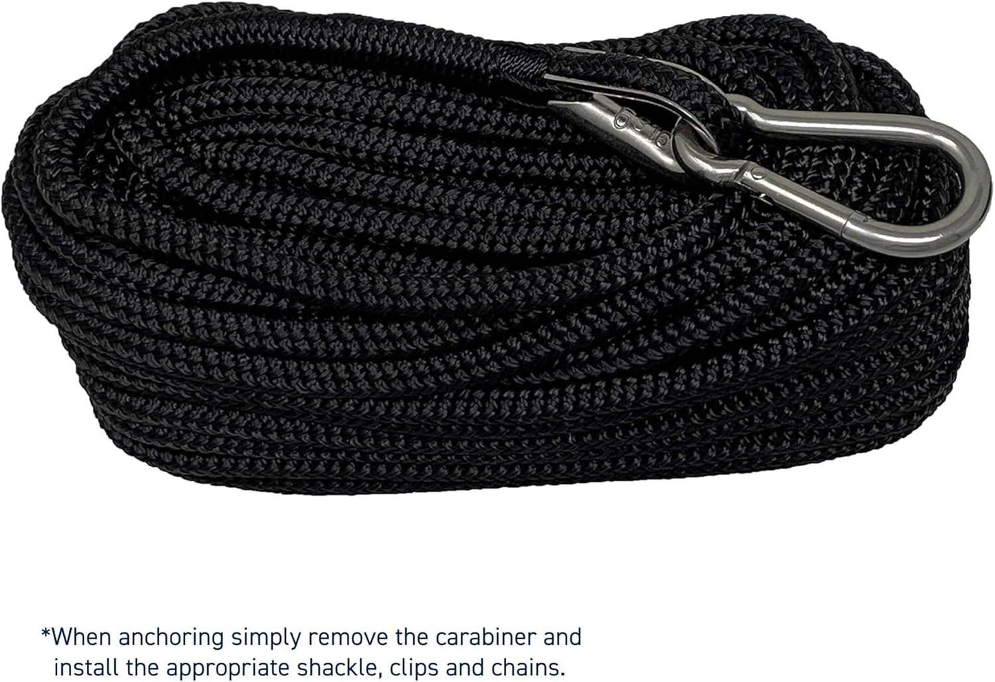 Rainiersupplyco Boat Anchor Rope - Double Braided Marine Rope Anchor Line - 50Ft Nylon Boating Line with 316 Stainless Steel Thimble and Heavy Duty Marine Grade Snap Hook