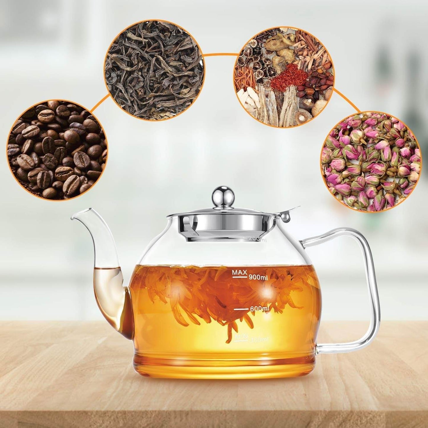 Glass Teapot with Infuser STNTUS 40oz & Strainer Stovetop Safe perfect