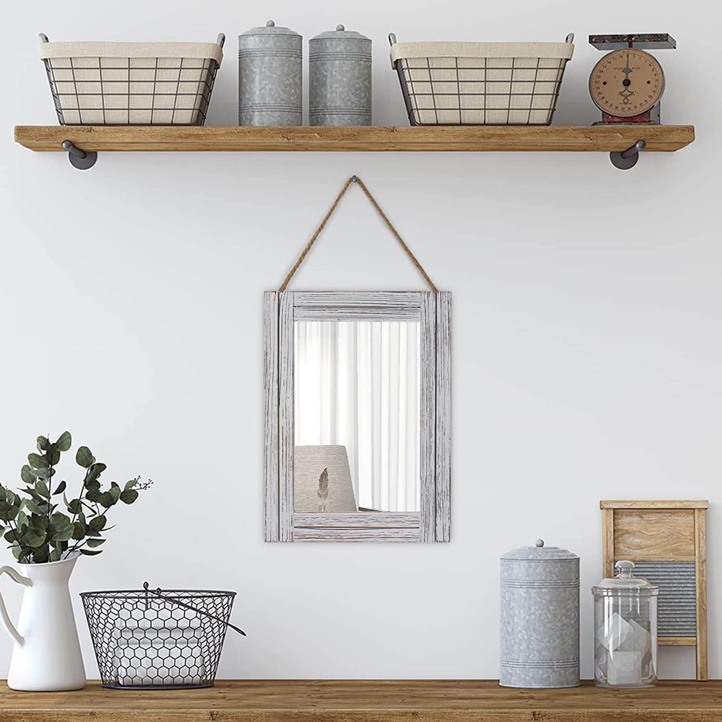 rustic wall mirror 12x16 Rustic Wood Wall Mirror with Hanging Rope....