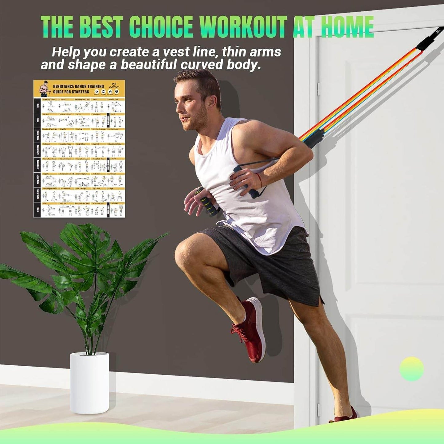 Resistance Bands Set with Yellow Handles, Exercise/Workout/Fitness Bands with Door Anchor, Legs Ankle Straps for Resistance Training,Physical Therapy,Home Gym Workout
