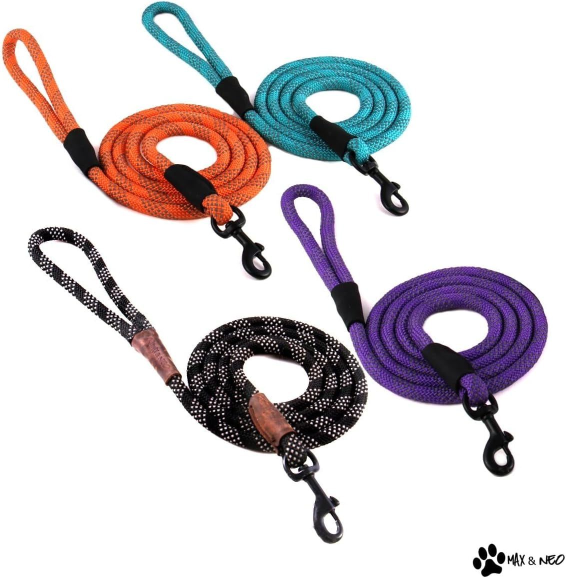 Reflective Rope Dog Leash – 6FT x 1/2", Black, Supports Dog Rescue
