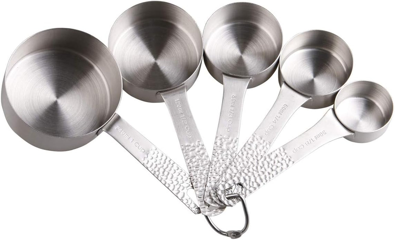 Measuring Cups 5Pcs Stainless Steel Measuring Cups Set 18/8 (304) Steel Material Heavy Duty Measurer Cups Color Silver (Siliver-5Cups+1Ring)