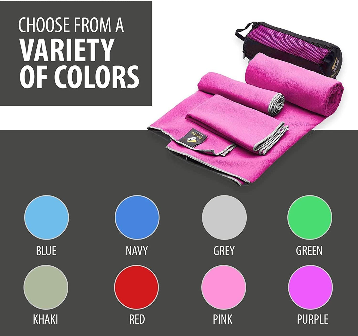 Quick Dry Microfiber Towels – 3-Pack Lightweight Travel Set w/ Bag.
