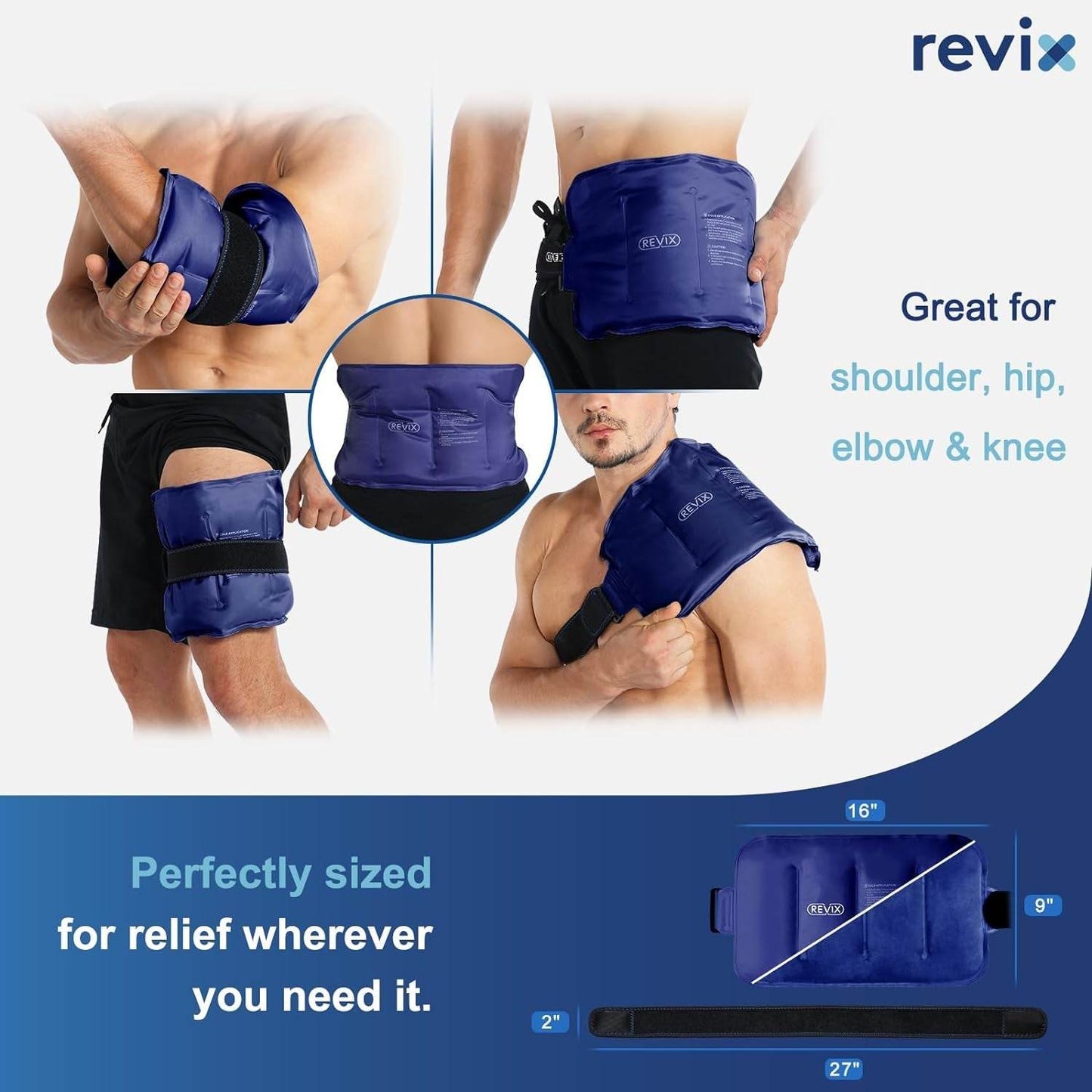 Reusable Gel Ice Pack for Injuries – 16x9" Cold Compress design, Navy.