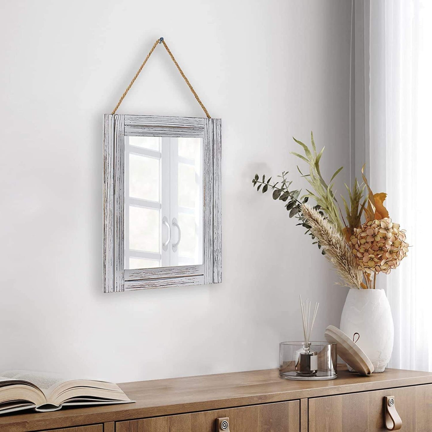 rustic wall mirror 12x16 Rustic Wood Wall Mirror with Hanging Rope....