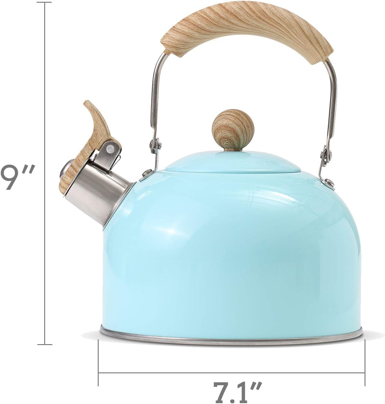 Tea Pot with Cool Touch Handle, Stainless Steel Stovetop Whistling Kettle, 2.5 Quart (Blue)
