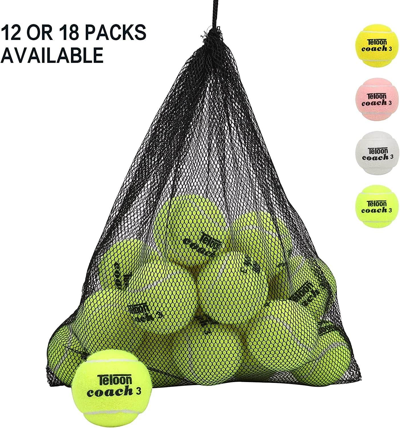 Pressureless Tennis Balls 12/18 Pack practice with Mesh Bag – 4 Colors