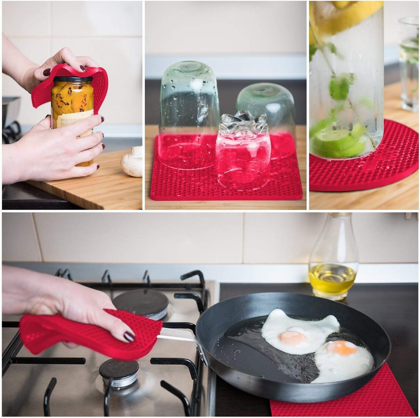Silicone Pot Holders and Trivet Mats Heat Resistant to 440°F to Protect Your Table and Countertop Contains 4 Pieces 2 round and 2 Squared