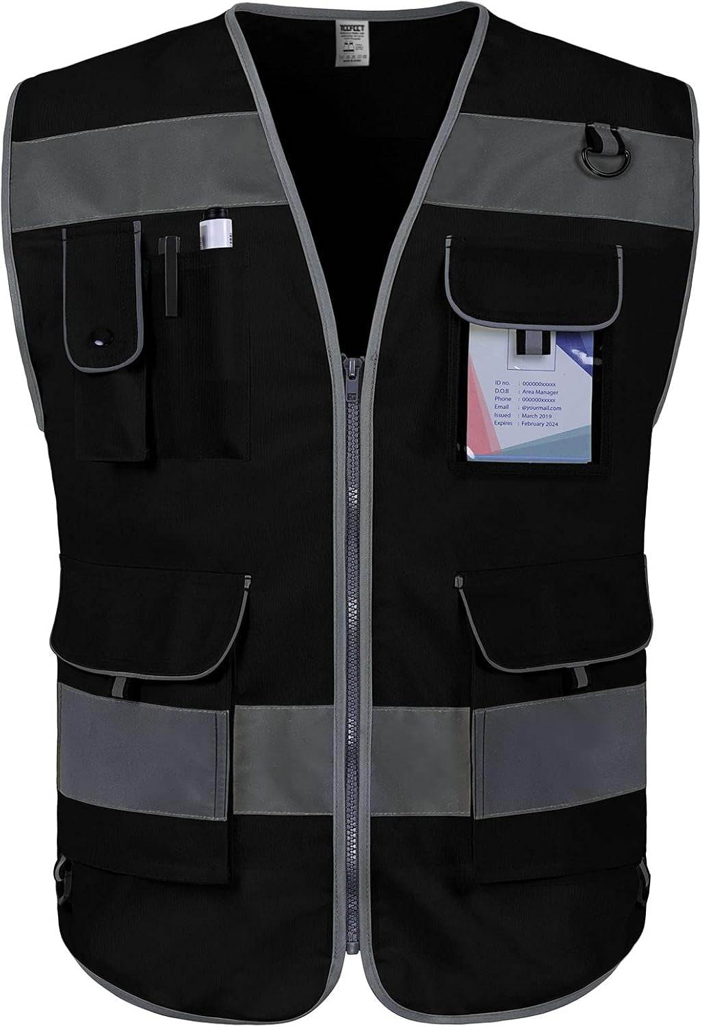Reflective Safety Vest, 9 Pockets High Visibility Vest for Men Women, Hi Vis Reflective Work Vest for Safety, Meets ANSI/ISEA Standards, (Black, Xx-Large)