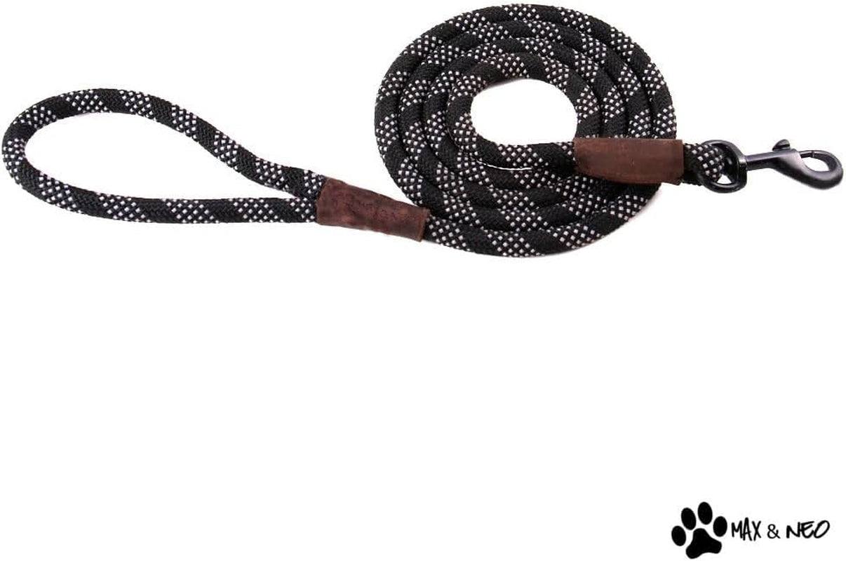 Reflective Rope Dog Leash – 6FT x 1/2", Black, Supports Dog Rescue