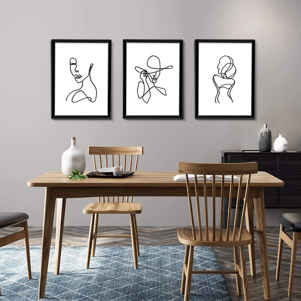 11X14 Inch Black Framed Wall Art Set of 3 Minimalist Line Wall Art Frames for Home Decoration