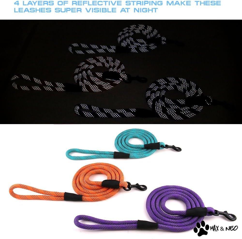 Reflective Rope Dog Leash – 6FT x 1/2", Black, Supports Dog Rescue