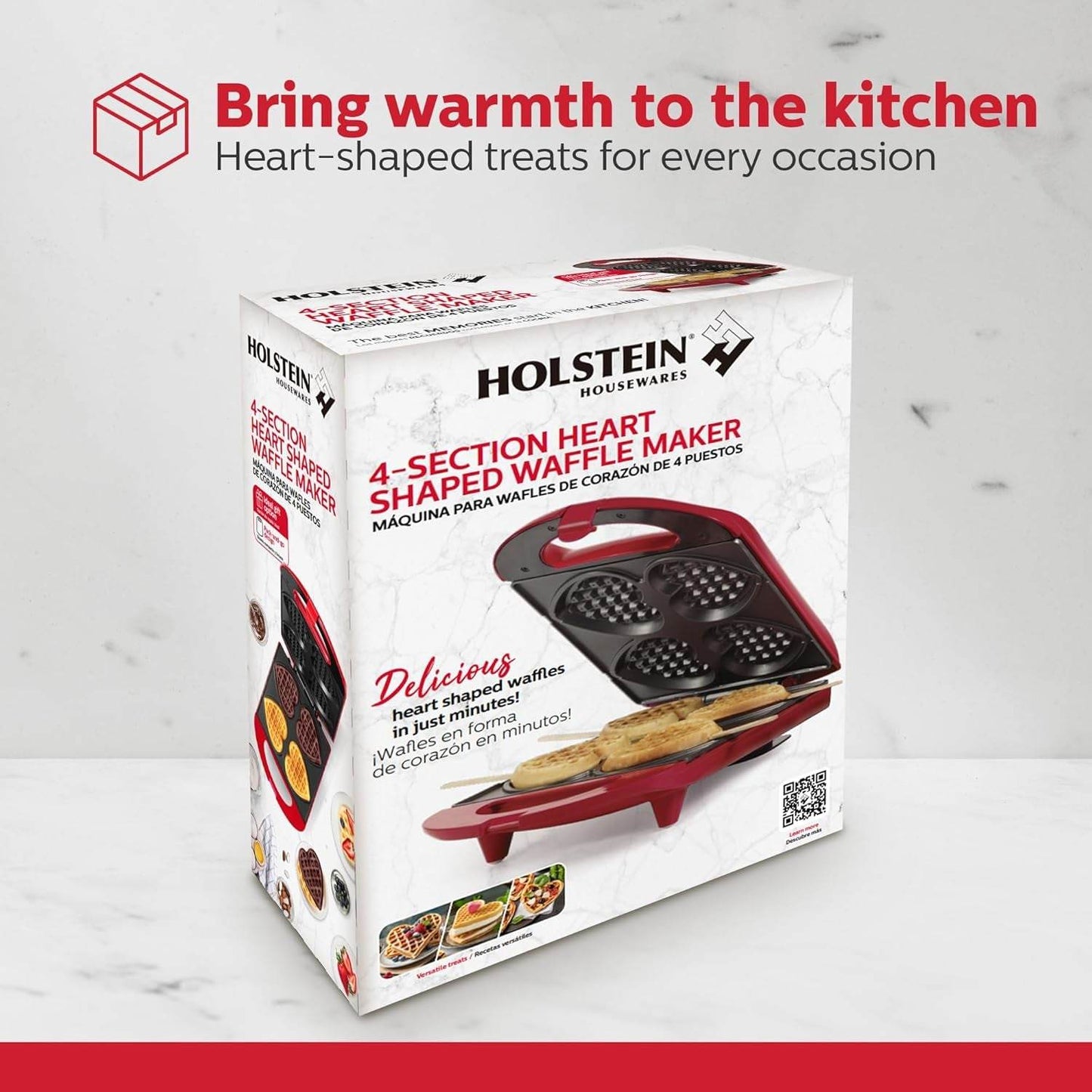- Non-Stick Heart Waffle Maker, Red - Makes 4 Heart-Shaped Waffles in Minutes