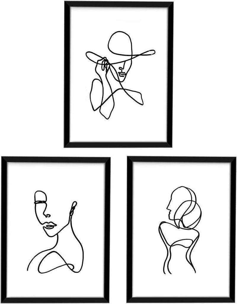 11X14 Inch Black Framed Wall Art Set of 3 Minimalist Line Wall Art Frames for Home Decoration