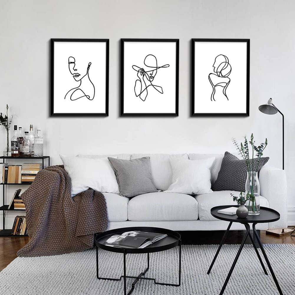 11X14 Inch Black Framed Wall Art Set of 3 Minimalist Line Wall Art Frames for Home Decoration