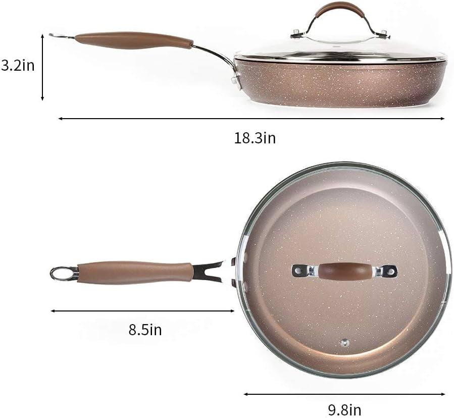 Nonstick Frying Pan with Lid, Best Nonstick Omelette Skillet, Stone Coating Cooking Pan, Dishwasher Safe, Induction Compatible (9.5Inch)
