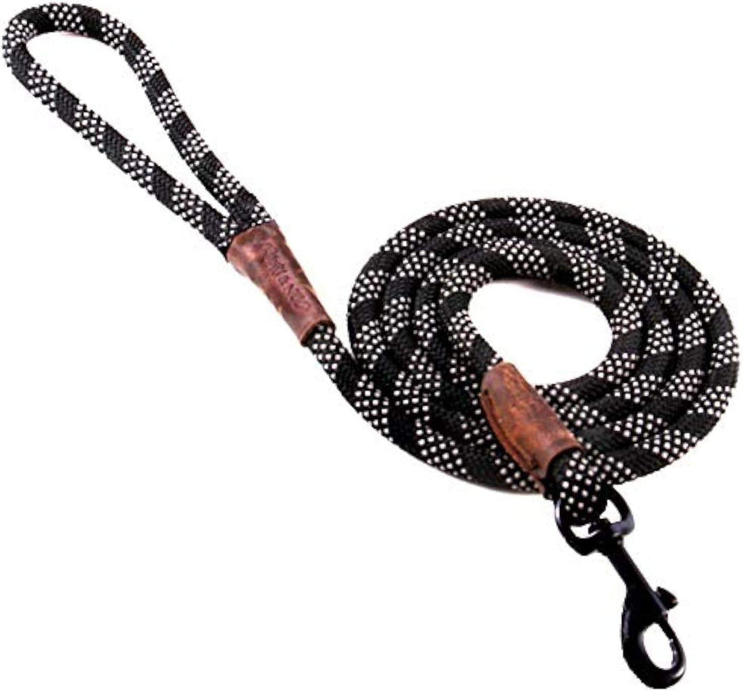 Reflective Rope Dog Leash – 6FT x 1/2", Black, Supports Dog Rescue