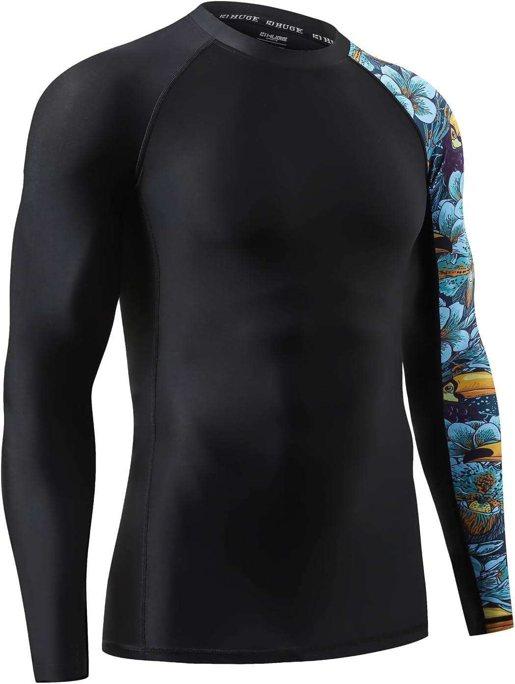 mens rash guard long sleeve swim shirt UPF 50+UV Protection Swim Shirt