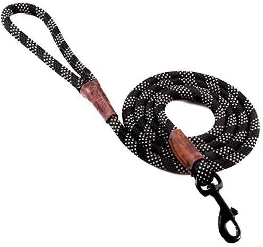 Reflective Rope Dog Leash – 6FT x 1/2", Black, Supports Dog Rescue