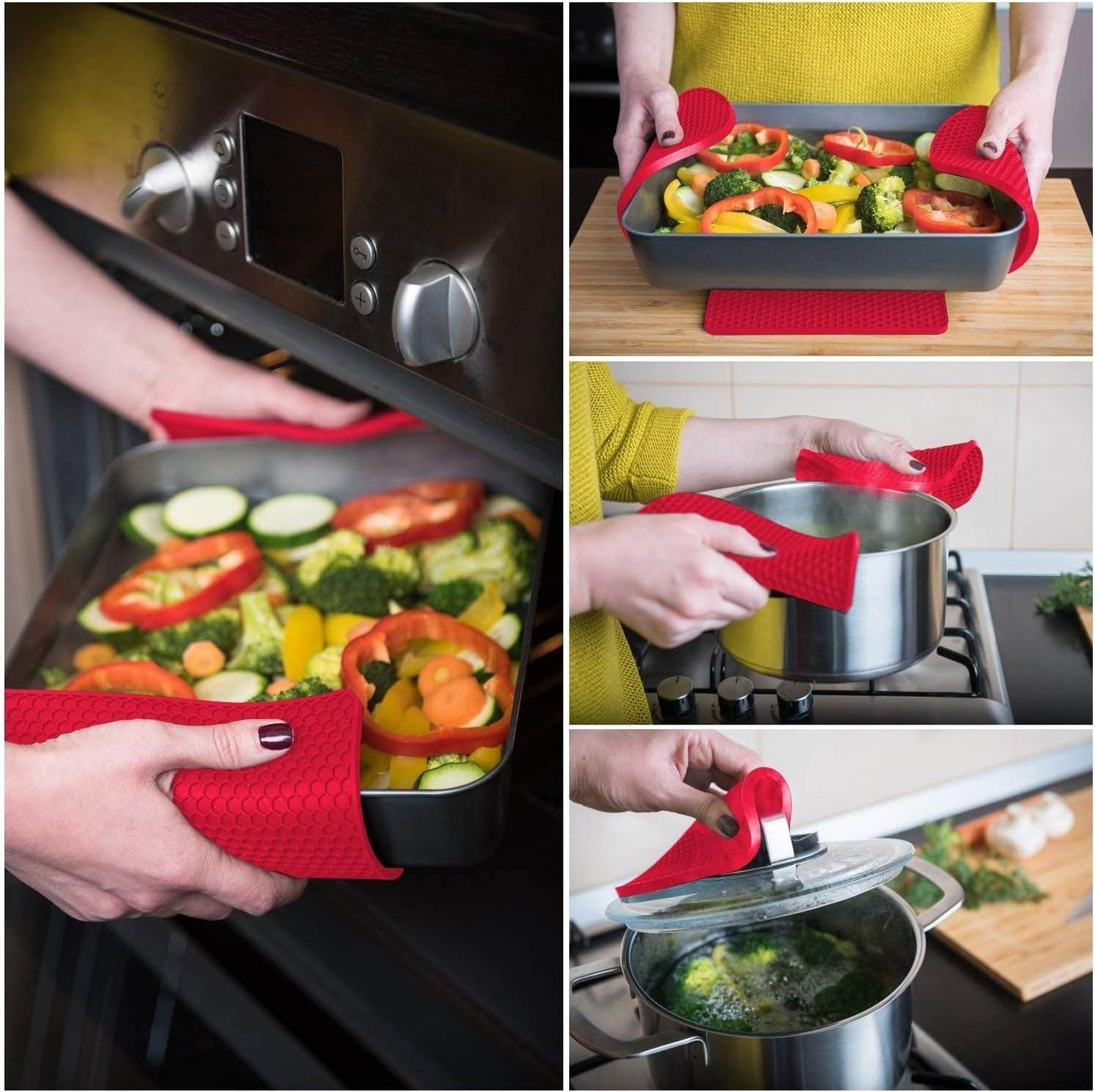 Silicone Pot Holders and Trivet Mats Heat Resistant to 440°F to Protect Your Table and Countertop Contains 4 Pieces 2 round and 2 Squared