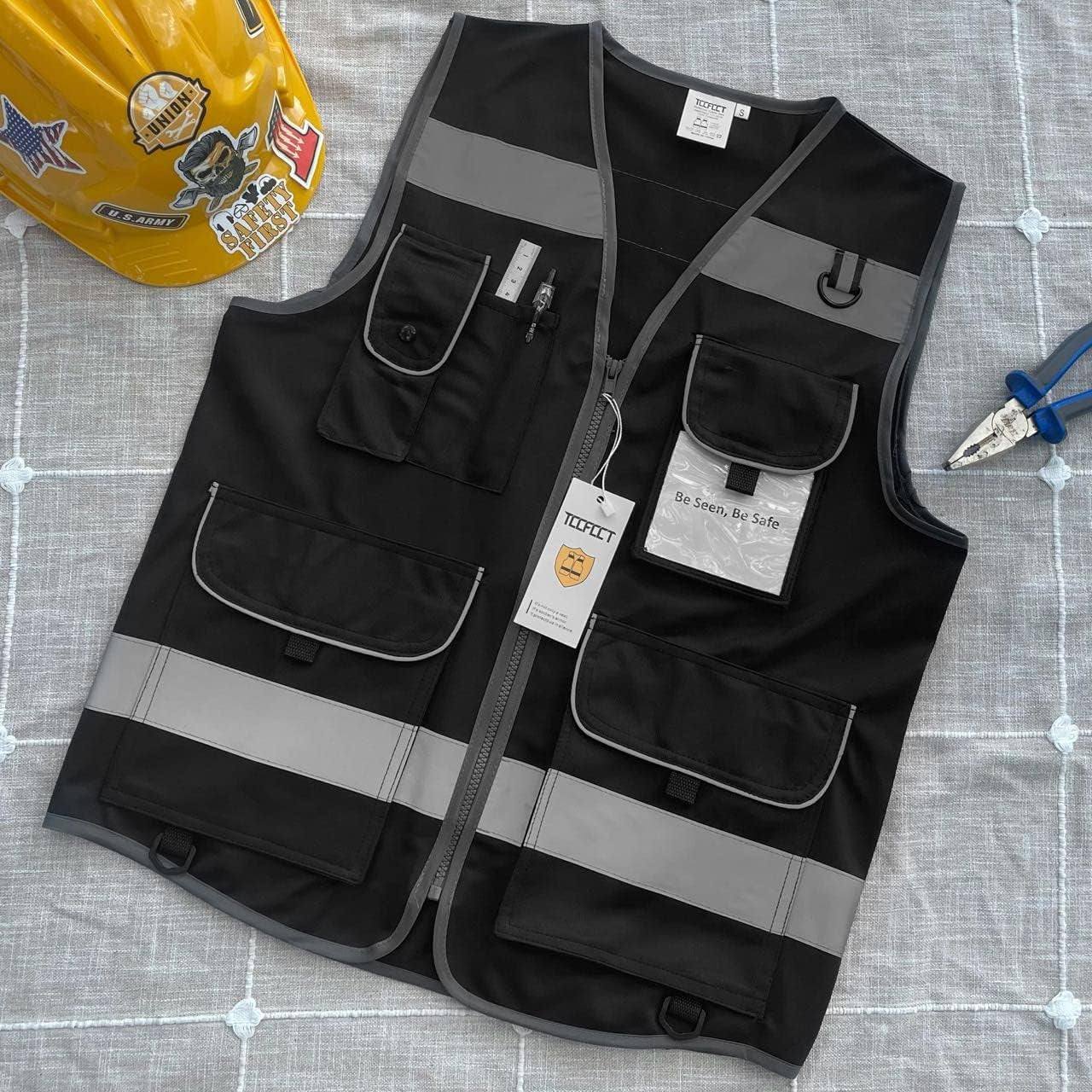 Reflective Safety Vest, 9 Pockets High Visibility Vest for Men Women, Hi Vis Reflective Work Vest for Safety, Meets ANSI/ISEA Standards, (Black, Xx-Large)