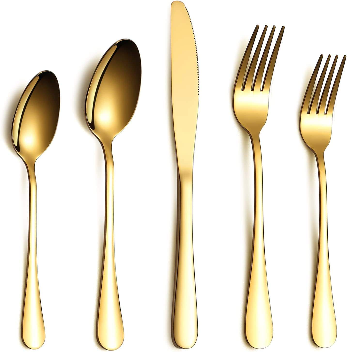 gold flatware set 20-Piece Gold Flatware Set Titanium-Plated Stainless