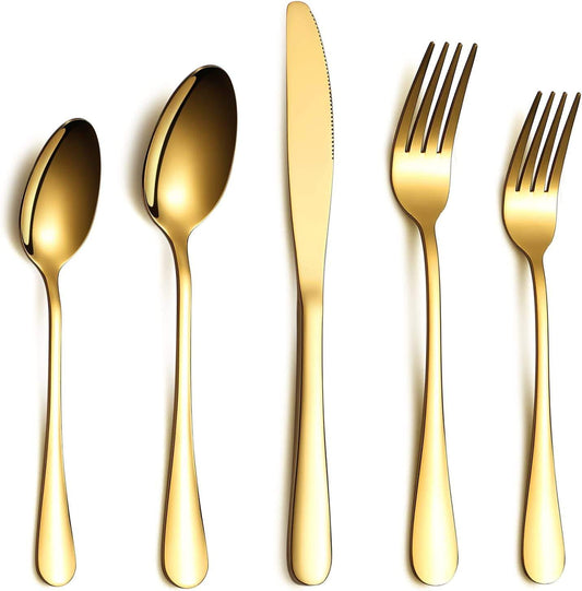 gold flatware set 20-Piece Gold Flatware Set Titanium-Plated Stainless
