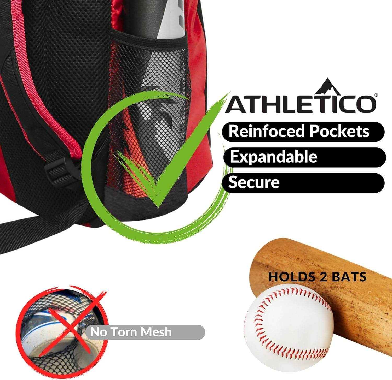 Youth Baseball Bag - Bat Backpack for Baseball, T-Ball & Softball Equipment & Gear | Holds Bat, Helmet, Glove | Fence Hook