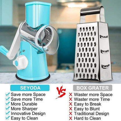 Graters for Kitchen,Cheese Grater Efficient Vegetable Slicer with 3 Interchangeable round Stainless Steel Blades,Easy to Clean Rotary Cheese Grater for Fruit,Vegetables,Nuts. (Blue)
