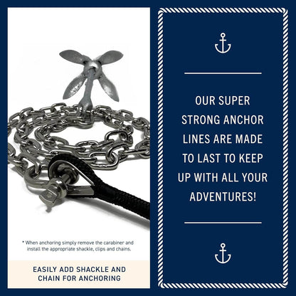 Rainiersupplyco Boat Anchor Rope - Double Braided Marine Rope Anchor Line - 50Ft Nylon Boating Line with 316 Stainless Steel Thimble and Heavy Duty Marine Grade Snap Hook