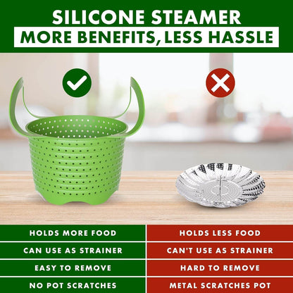 Silicone Steamer Basket for 8Qt Instant Pot [3Qt, 6Qt Avail], Ninja Foodi, Other Pressure Cookers - 100% Food Safe, Bpa-Free, Dishwasher Safe Collapsible Vegetable Steamer Basket & Strainer