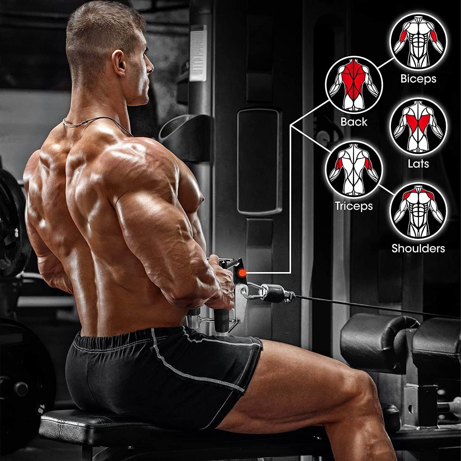 Tricep Press down Cable Machine Attachment Set, LAT Pulldown Attachment, Cable Machine Accessories for Home Gym