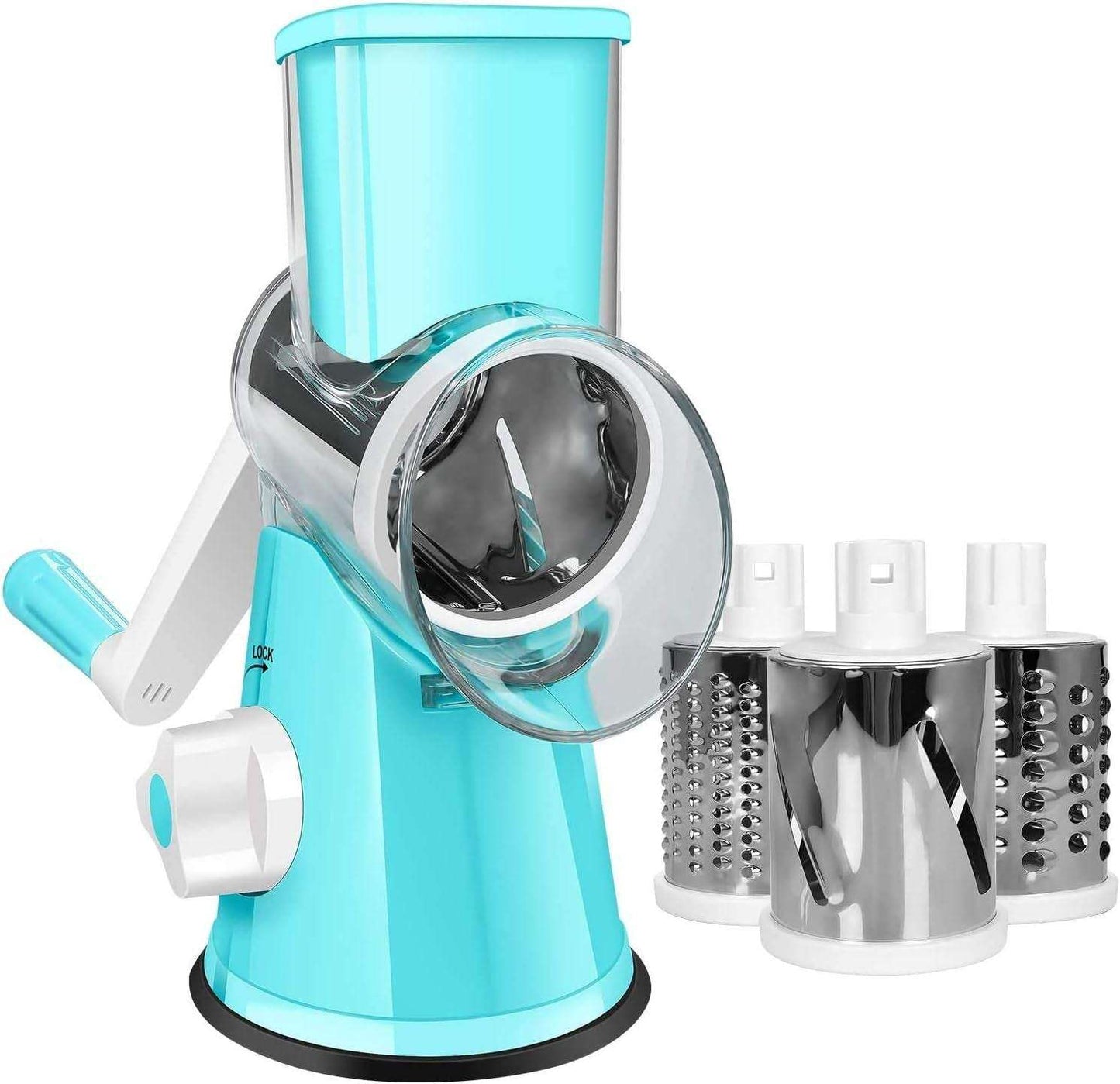 Graters for Kitchen,Cheese Grater Efficient Vegetable Slicer with 3 Interchangeable round Stainless Steel Blades,Easy to Clean Rotary Cheese Grater for Fruit,Vegetables,Nuts. (Blue)