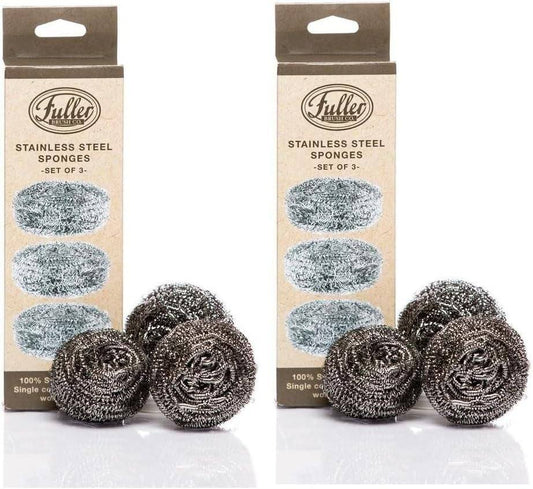 Stainless Steel Scrubbing Sponges – 2-Pack (2 Sets of 3 = 6 Pieces) – Heavy Duty Kitchen Scour Sponges for Dishes, Pots & Pans