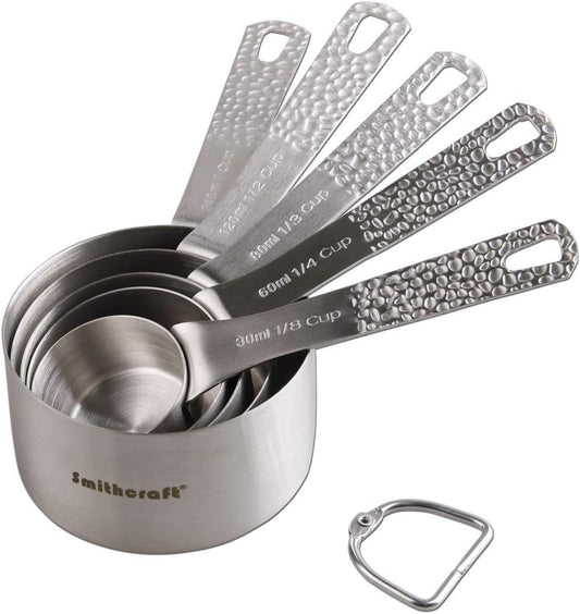 Measuring Cups 5Pcs Stainless Steel Measuring Cups Set 18/8 (304) Steel Material Heavy Duty Measurer Cups Color Silver (Siliver-5Cups+1Ring)