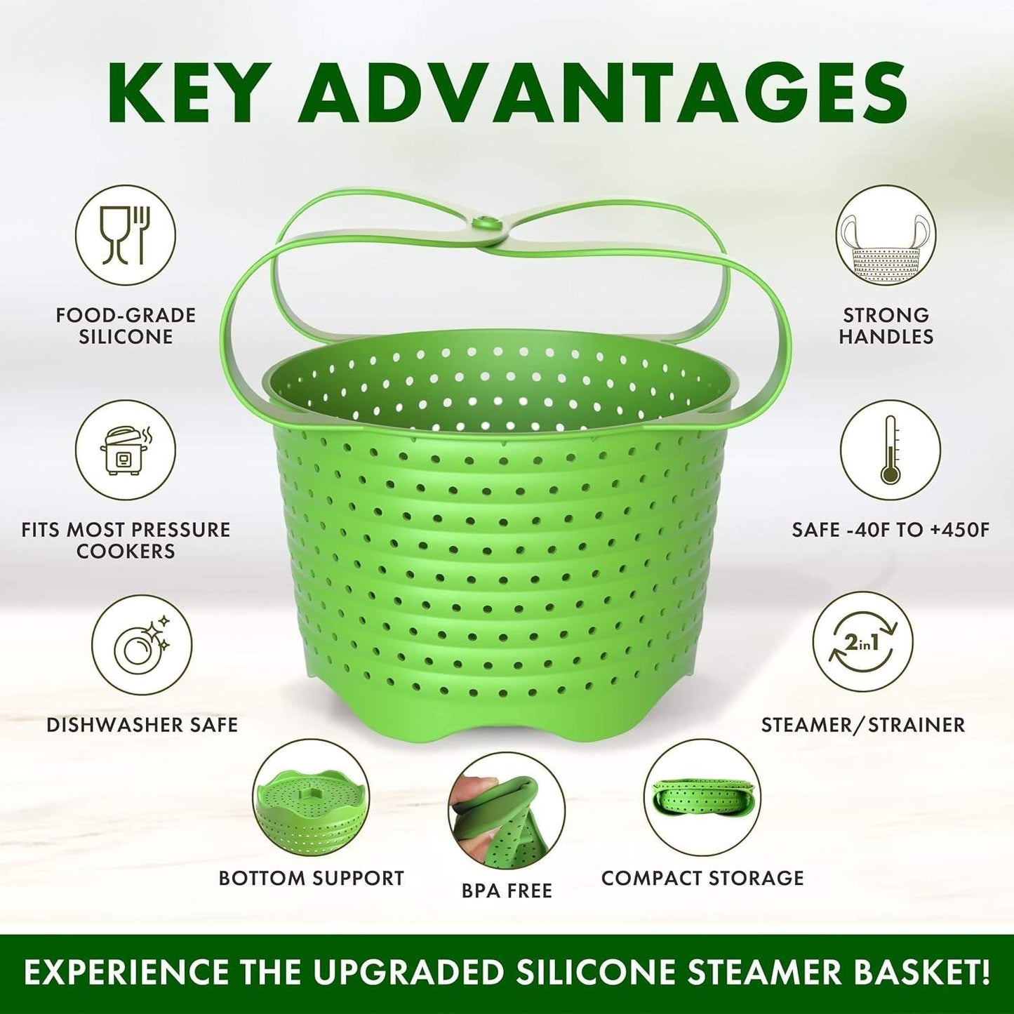 Silicone Steamer Basket for 8Qt Instant Pot [3Qt, 6Qt Avail], Ninja Foodi, Other Pressure Cookers - 100% Food Safe, Bpa-Free, Dishwasher Safe Collapsible Vegetable Steamer Basket & Strainer