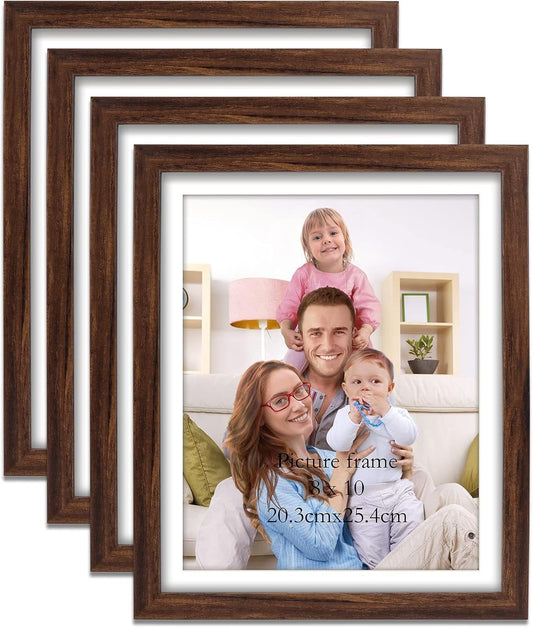 8X10 Picture Frames Brown  Set of 4, 9X11 Frames with Mat for 8” by 10