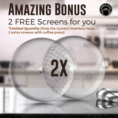 French Press Coffee Maker(1L)-Double Walled Large Coffee Press with 2 Extra Free Replacement Screens-Enjoy Granule-Free Coffee, Stylish Rust Free Kitchen Accessory-Stainless Steel