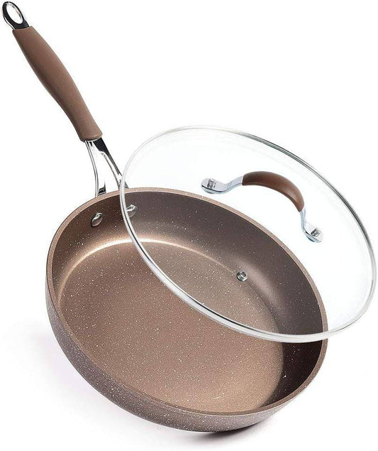 Nonstick Frying Pan with Lid, Best Nonstick Omelette Skillet, Stone Coating Cooking Pan, Dishwasher Safe, Induction Compatible (9.5Inch)