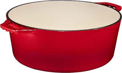 7 Quart Dutch Oven Pot with Lid - 2-In-1 Oval Cast Iron Enamel Cookware with Skillet Top - Enameled Dutch Oven for Bread, Baking, Stews, Roasting - Heat Resistant up to 500°F - Red Finish