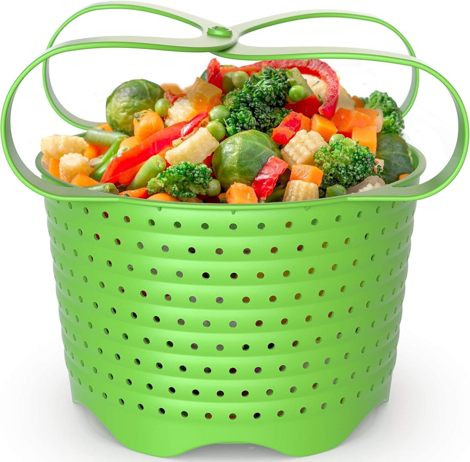 Silicone Steamer Basket for 8Qt Instant Pot [3Qt, 6Qt Avail], Ninja Foodi, Other Pressure Cookers - 100% Food Safe, Bpa-Free, Dishwasher Safe Collapsible Vegetable Steamer Basket & Strainer