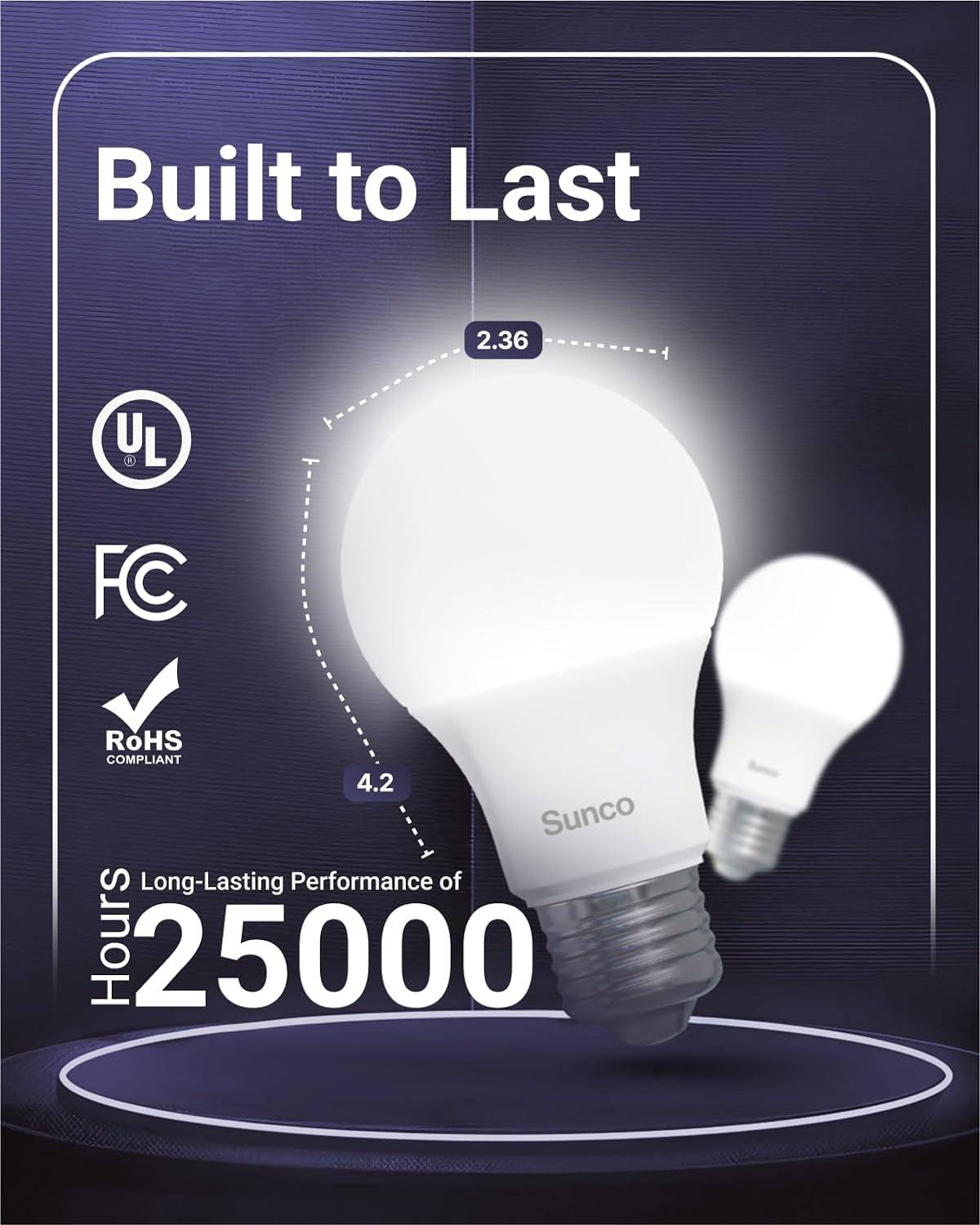Sunco 10 Pack 3W40W A19 LED Light Bulbs CRI91 4000K Cool White, 250..