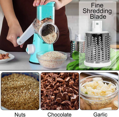 Graters for Kitchen,Cheese Grater Efficient Vegetable Slicer with 3 Interchangeable round Stainless Steel Blades,Easy to Clean Rotary Cheese Grater for Fruit,Vegetables,Nuts. (Blue)